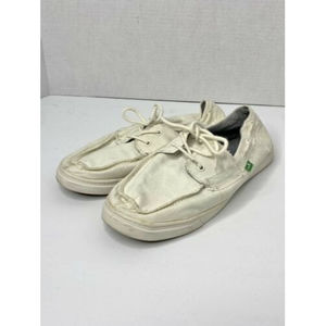 Sanuk White Canvas Lace Up Boat Shoes Size 10 Womens